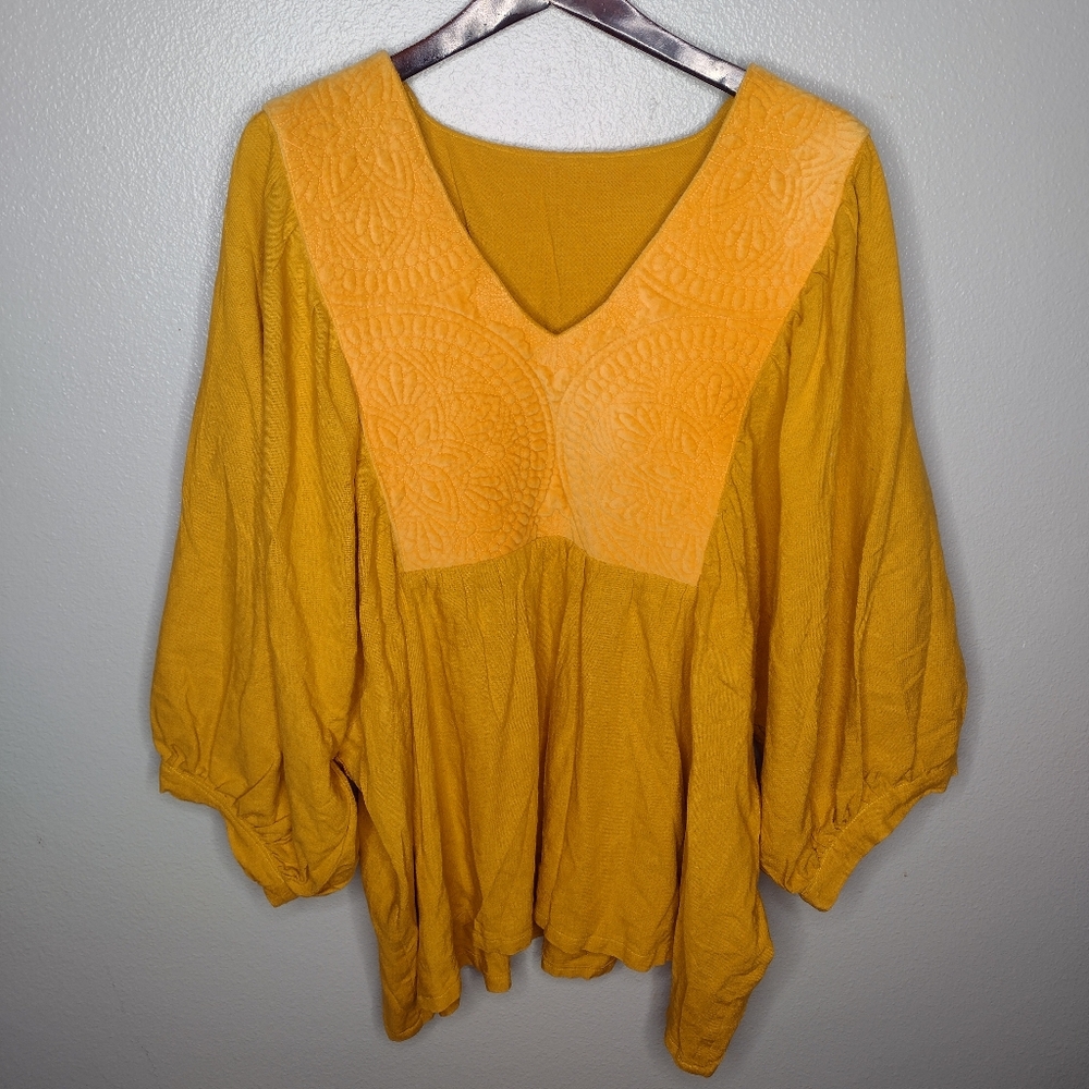 Women's Lagenlook Blouse Top Linen Velvet Quilted Oversized Minimalist A14